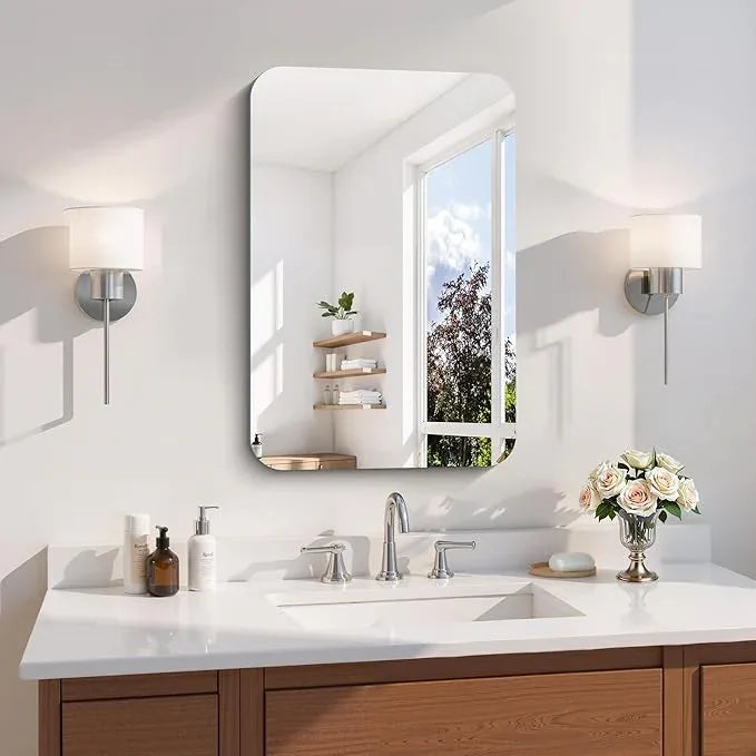 CILIBER Frameless Wall Mirror, 16" x 24" Rectangle Bathroom Mirror Rounded Corner, HD Shatterproof Vanity Mirror with Polished Edge for Over Sink, Bedroom, Entryway, Vertical or Horizontal - ModernBath