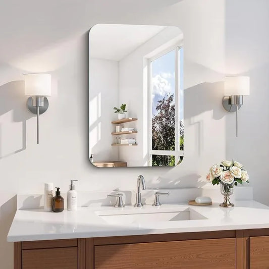 CILIBER Frameless Wall Mirror, 16" x 24" Rectangle Bathroom Mirror Rounded Corner, HD Shatterproof Vanity Mirror with Polished Edge for Over Sink, Bedroom, Entryway, Vertical or Horizontal - ModernBath