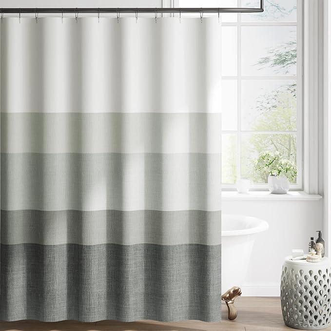 jinchan Ombre Cloudy Grey Striped Shower Curtain Waterproof Fabric Shower Curtains for Bathroom Gradual Color Minimalist Design Modern Neutral with 12 Hooks 70x72 Inches - ModernBath