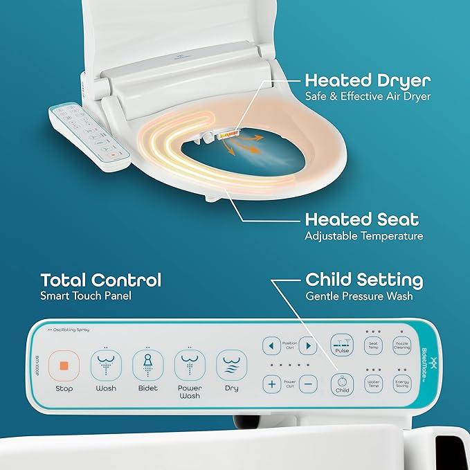 BidetMate 1000 Series Electric Smart Toilet Bidet Seat with Heated Water, Side Control Panel, and Warm Air Dryer - Self-Cleaning - Perfect for a Smart Home Kit or Smart Home Accessories - Round - ModernBath