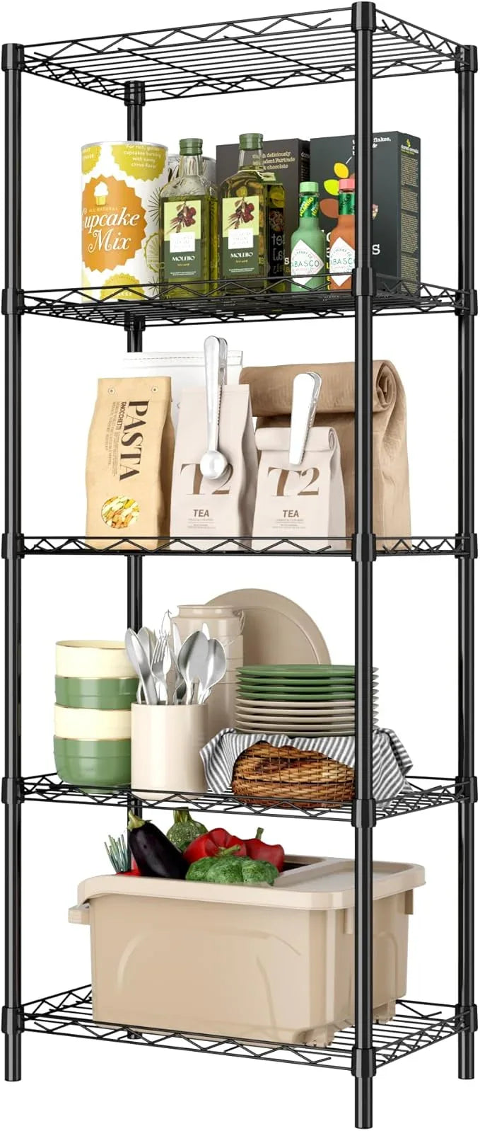 HOMEFORT 5-Tier Wire Shelving 5 Shelves Unit Metal Storage Rack Durable Organizer Perfect for Pantry Closet Kitchen Laundry Organization in Black, 16.5" W x 11.4" D x 47" H - ModernBath