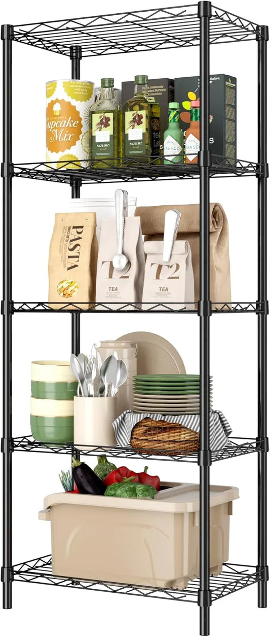 HOMEFORT 5-Tier Wire Shelving 5 Shelves Unit Metal Storage Rack Durable Organizer Perfect for Pantry Closet Kitchen Laundry Organization in Black, 16.5" W x 11.4" D x 47" H - ModernBath