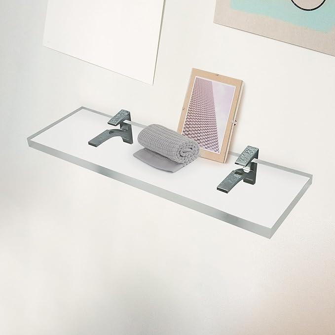Clear Acrylic Shelves 11.5 inches, 3/4" Thick Transparent Wall Mounted Floating Shelves for Bedroom, Living Room, Bathroom, Kitchen -‎ with Screws and Chrome Finish Brackets, Pack of 2 - ModernBath