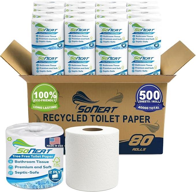 2-Ply Toilet Paper Bulk | Septic safe toilet paper | 40,000 Soft Sheets | 80 Rolls x 500 Sheets Each | Recycled Fiber & Strong Bath Tissue Mega Pack for Home & Commercial Use - ModernBath