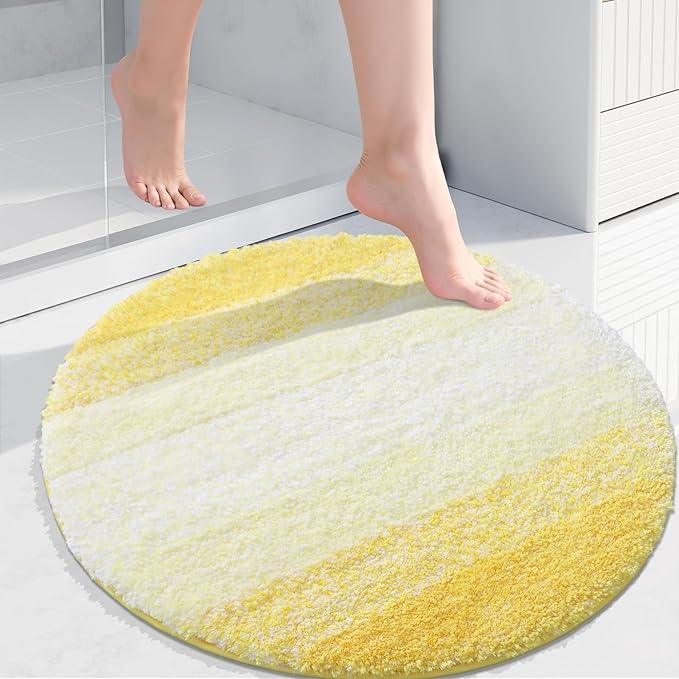 Arotive Microfiber Bathroom Rugs, Shaggy Soft and Absorbent Bath Rug, Non-Slip, Thick Plush Machine Washable Dry Bath Mats for Bathroom, Tub and Shower, 24x24, Yellow, Round - ModernBath
