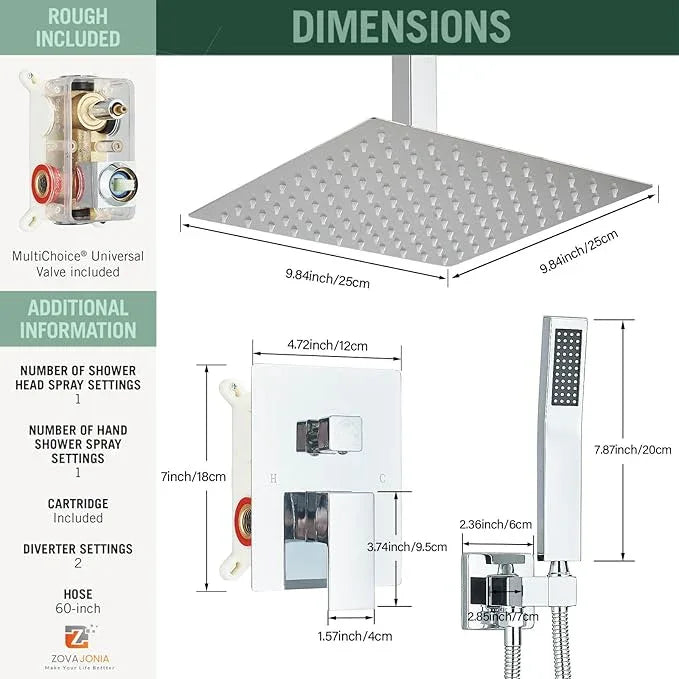 Shower Faucet Set Chrome Rain Shower System with High Pressure 10 Inches Rain Shower Head and Handheld Spray Bathroom Luxury Rain Mixer Shower Complete Combo Set Ceiling Mounted - ModernBath