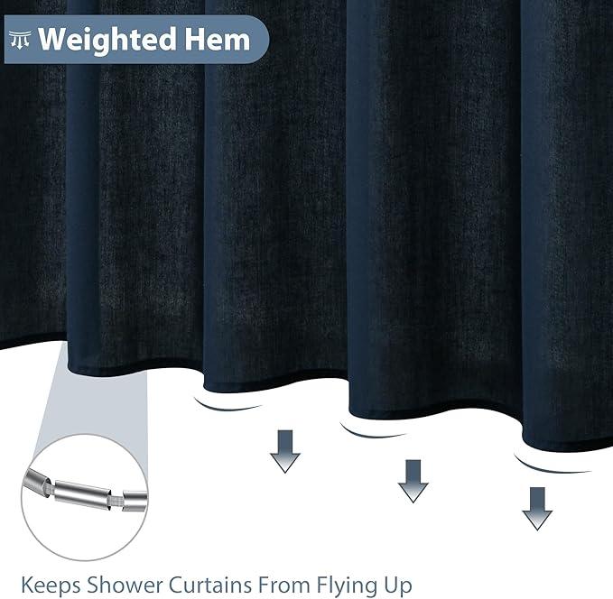Jowels Navy Blue Linen Shower Curtain, Boho Farmhouse Shower Curtain Set for Bathroom, 200GSM Luxury Weighted Water Resistant Fabric Textured Shower Curtains with 12 Metal Hooks, 72Wx72H - ModernBath