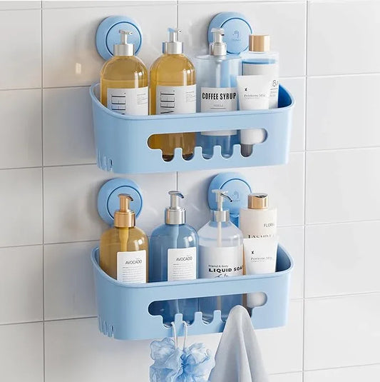 TAILI Shower Caddy Suction Cup 2 Pack, Heavy Duty Bathroom Organizer, Removable Shelves for Inside Shower, Shampoo, Waterproof Suction Plastic Storage for Bathroom Accessories Holder, Blue - ModernBath