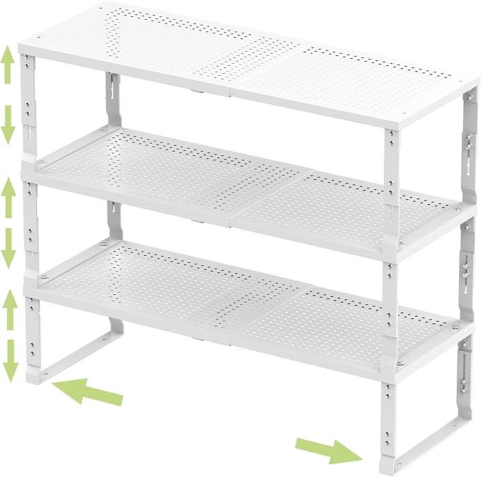 Jojocross Adjustable Expanable Stackable Spice Rack Shelf Pantry Storage Organizer for Kitchen Cabinet,Countertop,Bathroom and More.Space is no Longer Limited(3Packs/White/Large) - ModernBath