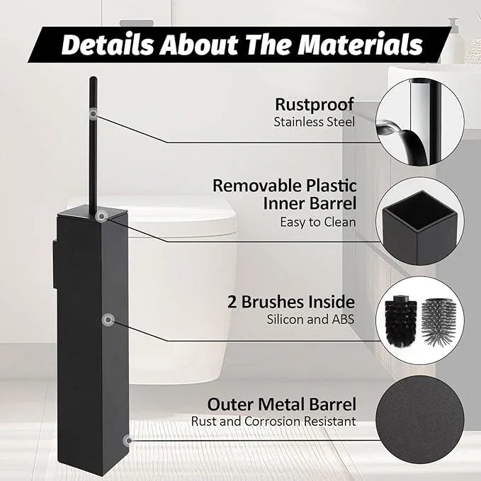 BGL Toilet Brush and Holder Set Matte Black Wall Mounted for Bathroom Square Design - ModernBath