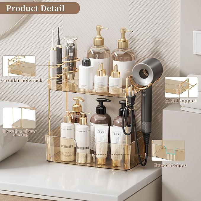 YCIA&DONE Bathroom Counter Organizer, Large Makeup Organizer Countertop, Shelf Storage, Vanity Tray, Easily Assemble for Bathroom Organizers and Storage, Undersink, Cabinet,2 Tiers Amber - ModernBath