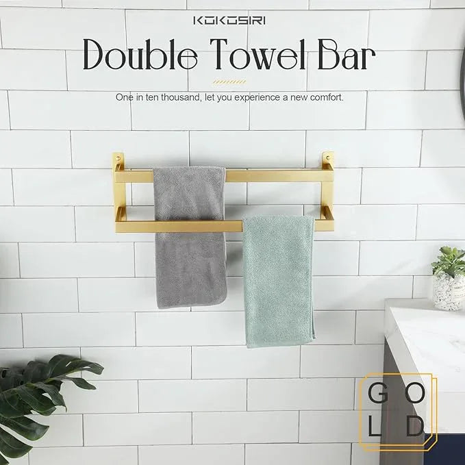 KOKOSIRI Bath Towel Bars 20-Inch Bathroom 2-Tiers Ladder Brushed Gold Towel Rails Towel Holders Wall Mounted Towels Shelves Rack Stainless Steel, B5008BG-L20 - ModernBath