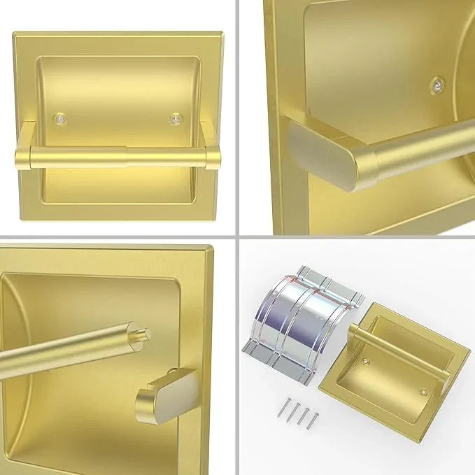 Brushed Gold Recessed Toilet Paper Holder,Pivoting Toilet Tissue Holder,Made of SUS304 Stainless Steel, in Wall Toilet Paper Holder with Bracket - ModernBath
