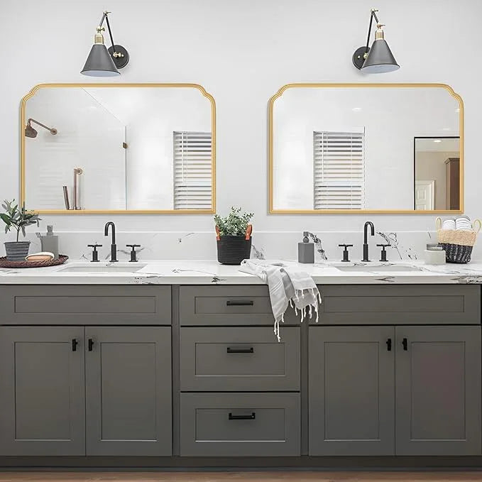Ferytange 36X24 Inch Gold Bathroom Vanity Mirror for Over Sink, Modern Rounded Corner Fireplace Decor Mirror with Non-Rusting Iron Metal Framed - ModernBath