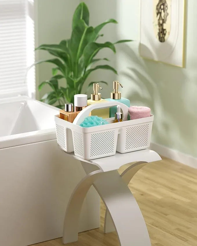 MLIKLU 4 Pack Portable Shower Caddy, Integrated Handle, Reinforced Plastic, Quick-Dry Ventilation Holes, Multi-purpose Storage Basket for Home, Dorm and Bathroom, Kitchen, Under Sink Storage, White - ModernBath