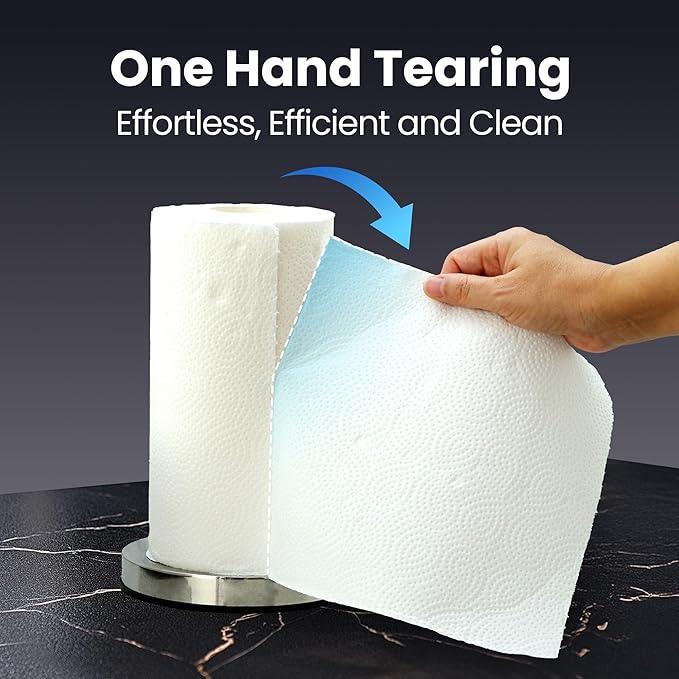 Single Hand Tear Paper Towel Holder, Anti-Slip Kitchen Towels Stand, Adjustable for Various Roll Sizes, Super Space Saver Foldable Stainless Steel Hand Towel Holder, Heavy Duty with 5-Year Warranty - ModernBath