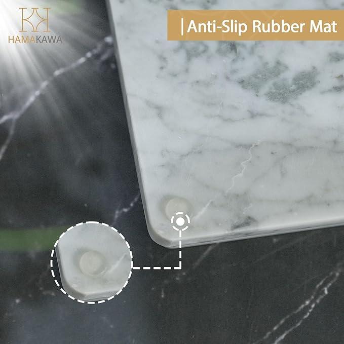 HAMAKAWA Large Natural Marble Bathroom Vanity Tray 12 inch, Carrara White Stone Jewelry Tray, Rectangle Sink Trays, Modern Tank Trays, Countertop Organizer for Soap Dispenser, Kitchen, Home Decor - ModernBath