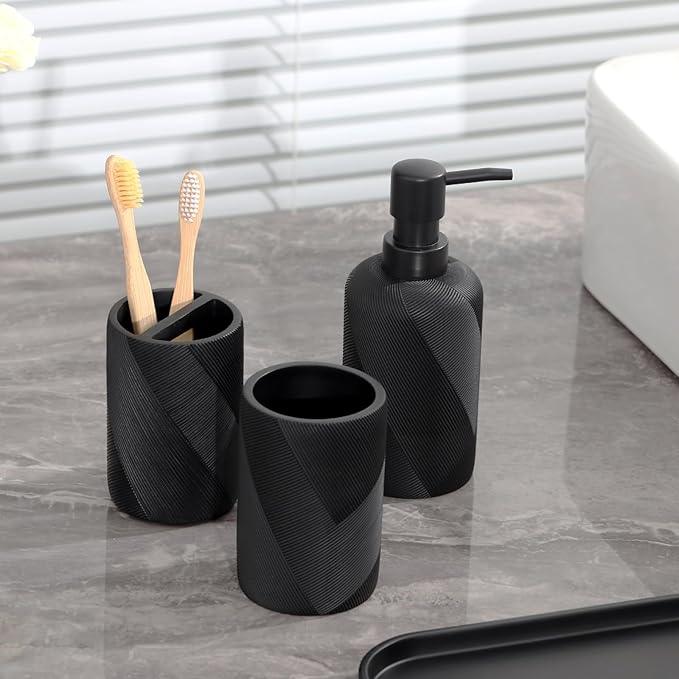 Bathroom Accessories Set, Bathroom Organizer Countertop, Soap Dispenser and Toothbrush Holder, Mouthwash Cup, Tray Set, Vanity Tray for Bathroom, 4 Pieces Modern Decor (Matte Black) - ModernBath