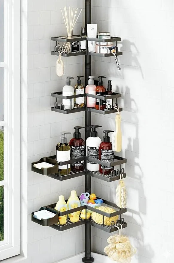 YASONIC Corner Shower Caddy Tension Pole, 25.7-109.1in Adjustable Shower Shelves, Rust-Resistant Shower Organizer, No-Drill 3-Step Installation, Bathroom Shelves for Renters & Family, Black - ModernBath