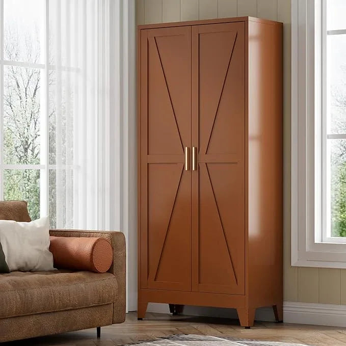 COFaR 5 Tier Metal Kitchen Storage Cabinets, 71" Pantry Cabinet with Doors and 4 Adjustable Shelves, Farmhouse Tall Cabinet for Pantry, Laundry Room,Living Room,Dinning Room (Antique Copper) - ModernBath