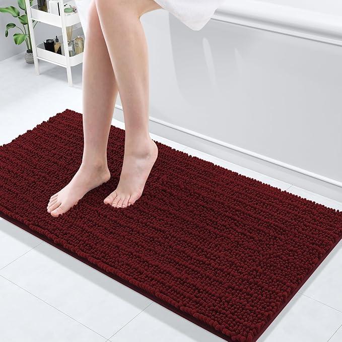 Arotive Luxury Chenille Bathroom Rug Mat, Extra Soft Thick Absorbent Shaggy Bath Rugs, Non-Slip Machine Wash Dry, Plush Bath Mats for Bathroom, Shower and Tub, 47x17, Burgundy - ModernBath