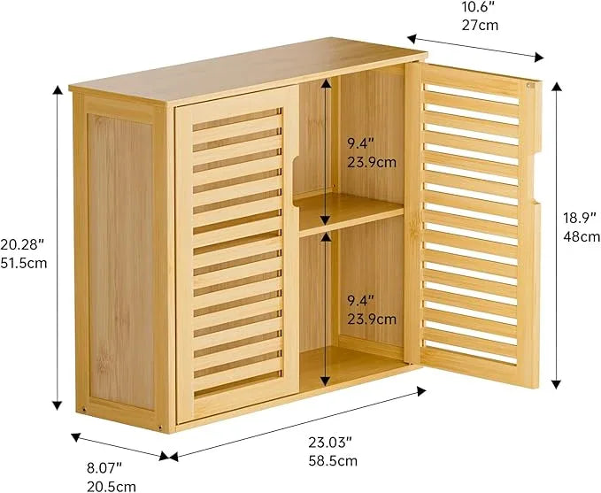 HITNET Bathroom Wall Cabinet, Medicine Cabinet Over The Toilet, Bamboo Hanging Storage Organizer with 2 Doors and Adjustable Shelf for Kitchen, Living Room, Natural - ModernBath