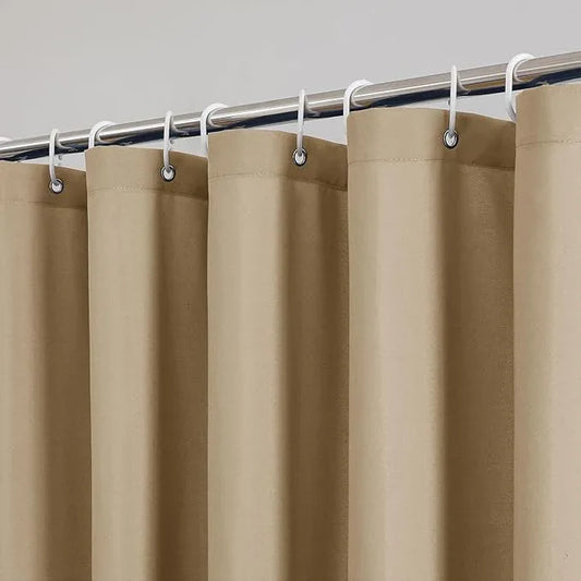 OVZME Zora 78 Inch Shower Curtain Set with 12 Plastic Hooks, Plain Fabric Taupe Shower Curtain for Bathroom - Long Shower Curtain, Water Resistance, Machine Washable Soft Cloth, 72X78, Taupe - ModernBath
