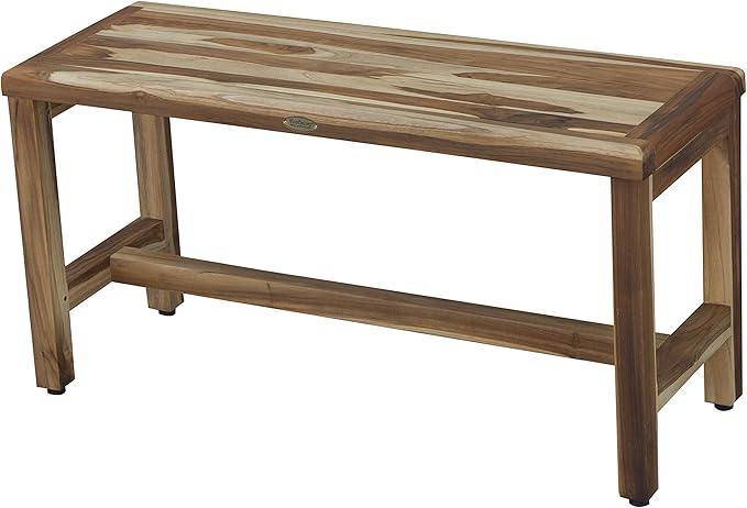 EcoDecors Eleganto 35 Inch Natural Color Waterproof Teak Wood Shower Bench Stool Seat Chair For Inside Shower Provides Safety, Storage, and Organization For Bathroom Accessories - ModernBath