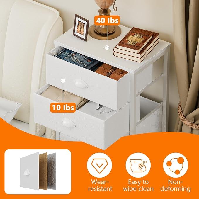 Furnulem White Tall Dresser for Bedroom,Vertical Storage Tower Unit and End Table with 6 Fabric Drawers, Nightstand Furniture with Drawer Organizer in Living Room,Closet,Entryway,Hallyway - ModernBath