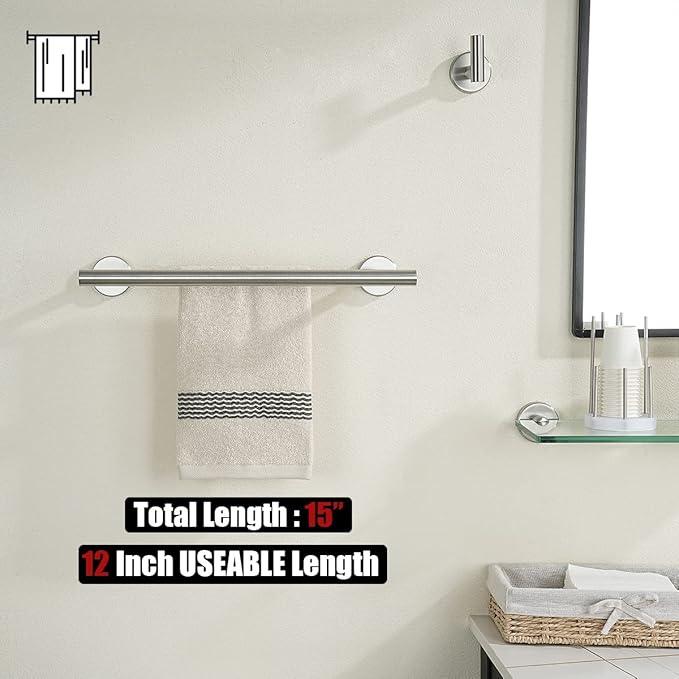 JQK Double Towel Bar, 15 Inch 304 Stainless Steel Thicken 0.8mm Towel Rack Holder for Bathroom Washcloths and Hand Towels, Brushed Wall Mount, Useable Length 12 Inch, TB100L12-BN - ModernBath