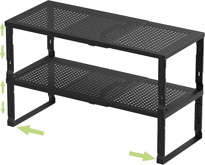 Jojocross Adjustable Expanable Stackable Spice Rack Shelf Pantry Storage Organizer for Kitchen Cabinet,Countertop,Bathroom and More.Space is no Longer Limited(2Packs/Black/Large) - ModernBath