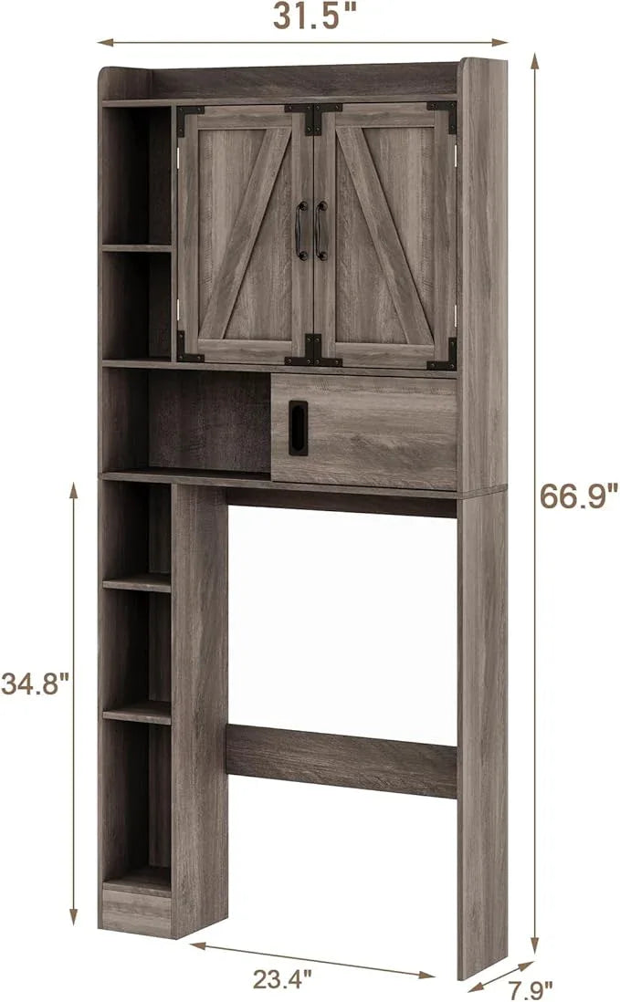 ChooChoo Over The Toilet Storage Cabinet, Farmhouse Bathroom Storage Cabinet with Sliding Door, Over Toilet Storage with Adjustable Shelves, Space-Saving, Grey - ModernBath