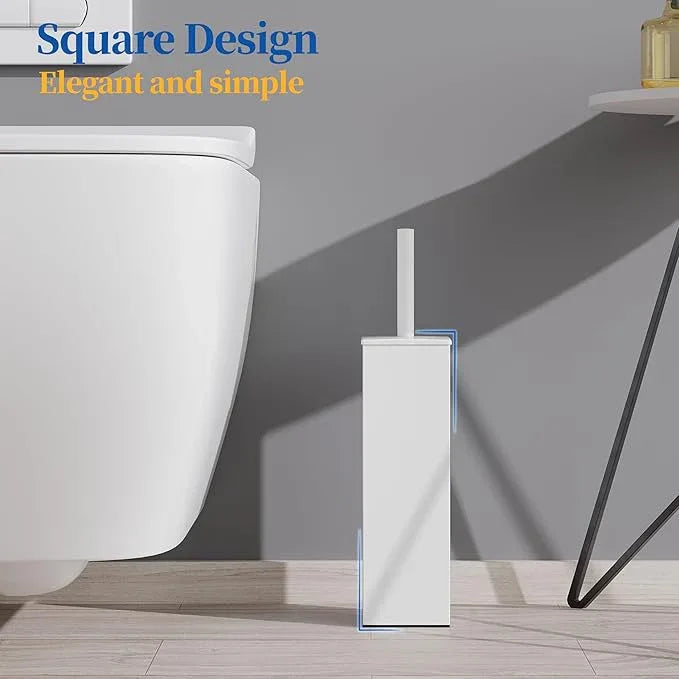 RUACQ Toilet Brush and Holder Set,Square Toilet Bowl Brush for Bathroom with 304 Stainless Steel Handle Toilet Cleaner Brush with Durable Scrubbing Bristles,Splash-Proof (White) - ModernBath