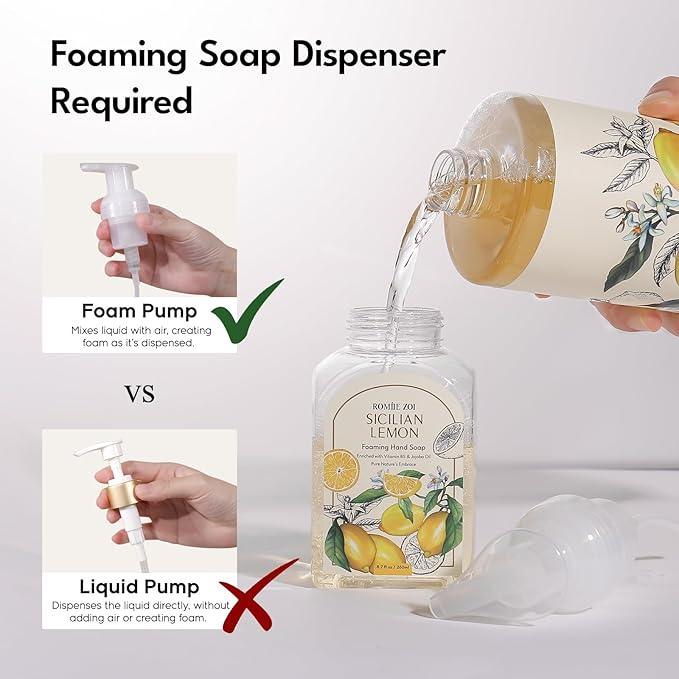 ROMIIE ZOI Hand Soap Refills Foaming 3pack (33.8 Fl Oz) + Reuseable Foam Soap Dispenser, Natural and Moisturizing Foaming Refills Kit, Lemon Hand Soap Refills - ModernBath
