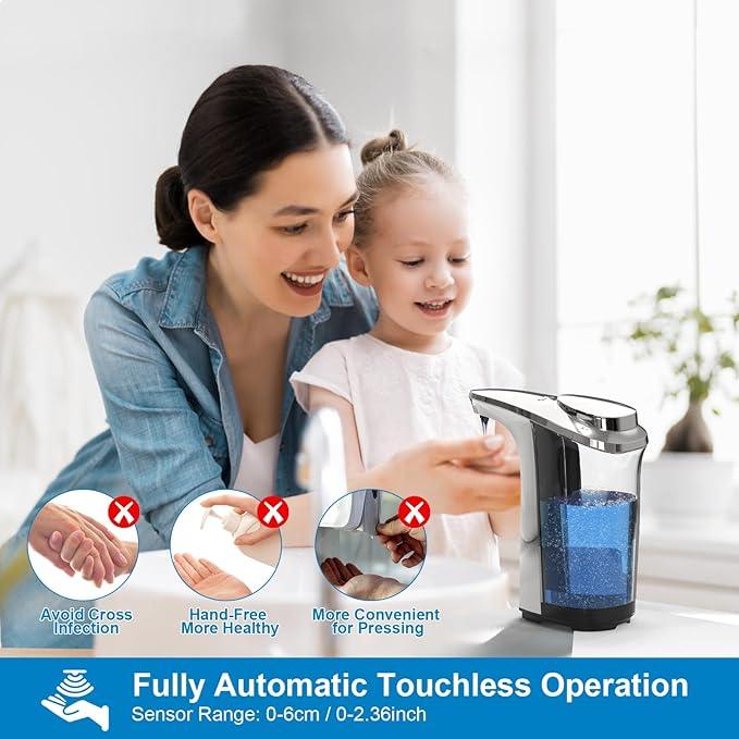 PZOTRUF Automatic Soap Dispenser, Touchless Dish Soap Dispenser 17oz/500ml with Upgraded Infrared Sensor, 5 Adjustable Soap Dispensing Levels, Liquid Hand Dispenser for Bathroom (Silver Set) - ModernBath