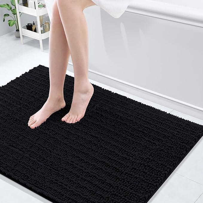 Arotive Luxury Chenille Bathroom Rug Mat, Extra Soft Thick Absorbent Shaggy Bath Rugs, Non-Slip Machine Wash Dry, Plush Bath Mats for Bathroom, Shower and Tub, 44x32, Black - ModernBath
