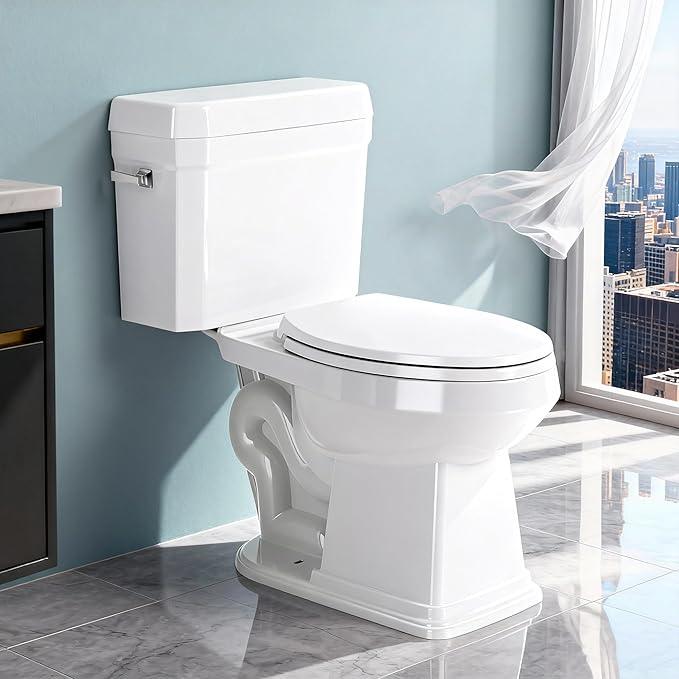 Two Piece Toilets for Bathrooms, Elongated Toilet with 17" Chair Height Soft Close Seat, 1.27 GPF Power Flush, Nano Self-Cleaning Glaze, WaterSense/1000g Map Certified, White ADA toilet 12" Rough In - ModernBath
