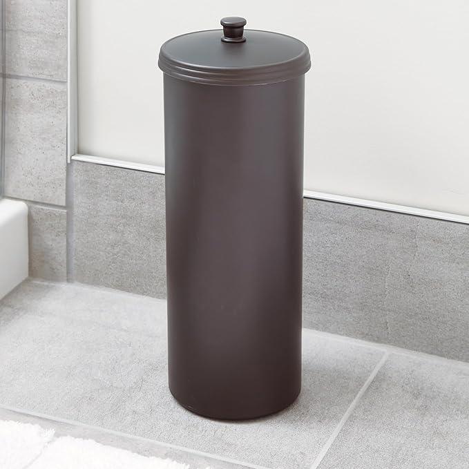 iDesign Freestanding Bathroom Toilet Paper Storage Holder with Lid for 3 Extra Rolls, Bronze - ModernBath