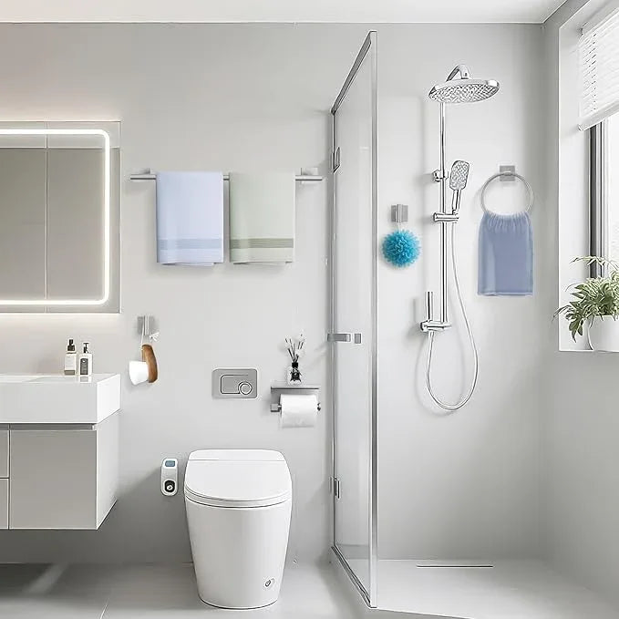 TURS 5-Pieces Brushed Nickel Bathroom Hardware Set 23.6 Inch SUS304 Stainless Steel Towel Bar Set Wall Mounted Square Toilet Paper Holder with Shelf - ModernBath