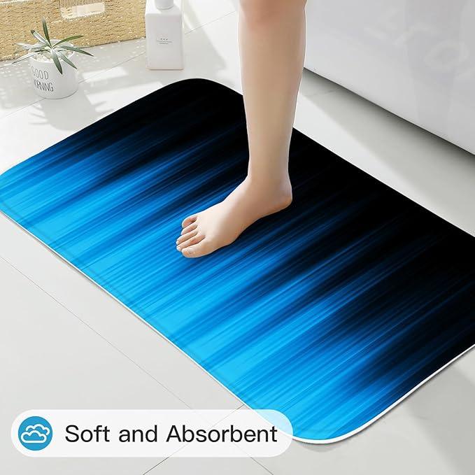 Litabel 4 Pcs Blue and Black Gradient Shower Curtain Set with Rugs and Toilet Lid Cover, Modern Simple Waterproof Fabric Bathroom Set, Ombre Stripe Gothic Abstract Bathroom Decor Set Accessories - ModernBath