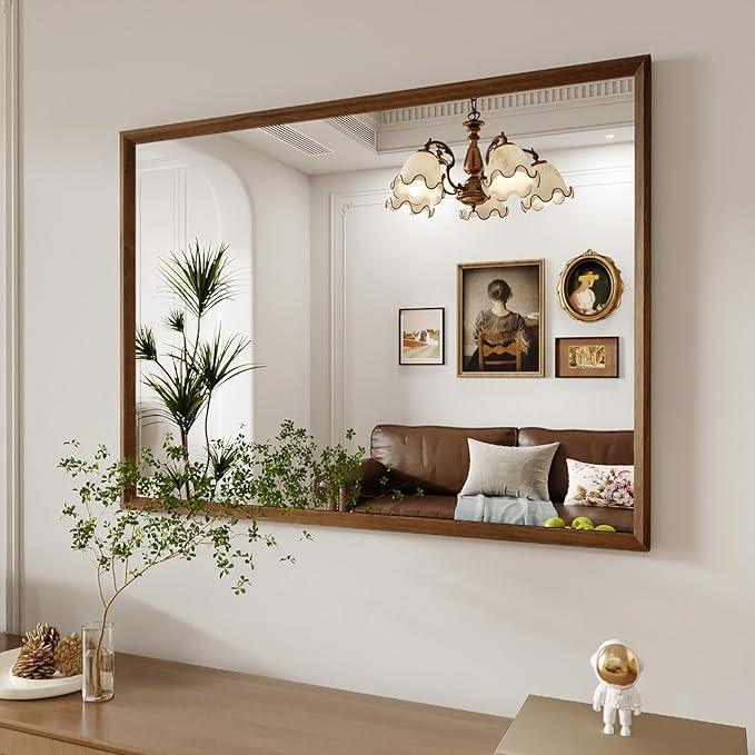 WEER Bathroom Mirror, 40x30 Inch Wall Mirror, Walnut Wood Grain Framed Mirror, Rectangle Vanity Mirror, Tempered Glass, Anti-Rust, Hangs Horizontally or Vertically - ModernBath