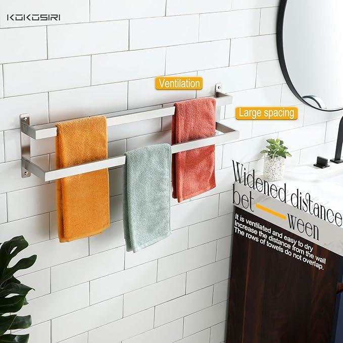 KOKOSIRI Bath Towel Bars 32 Inches Bathroom 2-Tiers Ladder Towel Rails Towel Holders Wall Mounted Towels Shelves Rack Brushed Stainless Steel, B5008BR-L32 - ModernBath