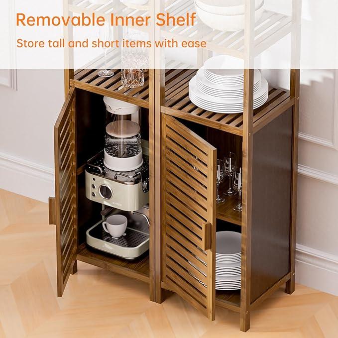 HITNET Bathroom Cabinet, Bamboo Floor Cabinet Freestanding Narrow Storage Unit with Removable Shelves, 6 Tier Tall Cabinet, Walnut - ModernBath