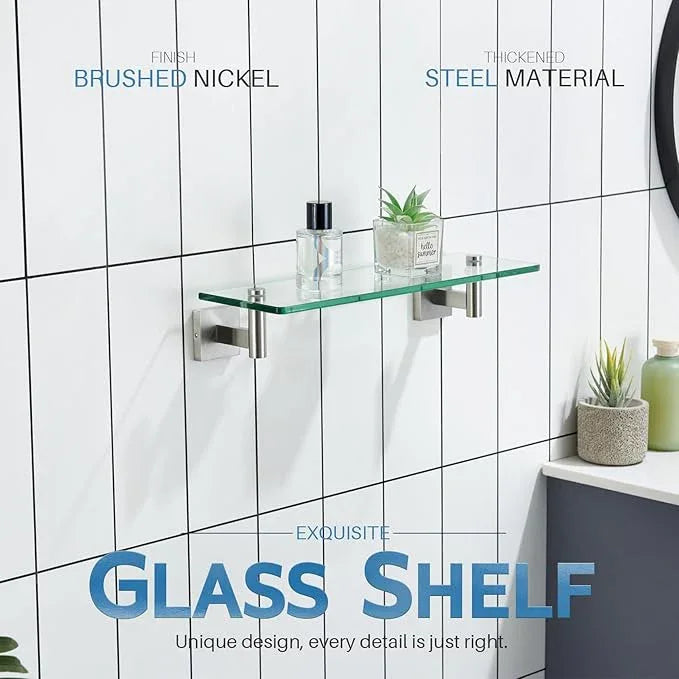 KOKOSIRI Floating Shelf Bathroom Wall Mount Shelves 16-Inch for Bedroom, Living Room, Kitchen, Small Hanging Rack Brushed Stainless Steel B1105BR-L16 - ModernBath