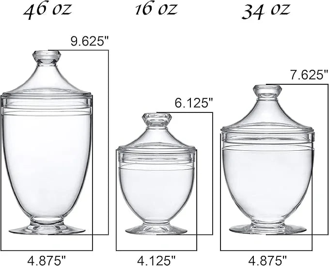 Amazing Abby - Aspire - Plastic Bathroom Canisters (3-Piece Set, 46/34/12 oz) (NOT Glass), Acrylic Apothecary Jars for Vanity, BPA-Free and Shatter-Proof, Great for Cotton Balls and Bath Sponges - ModernBath