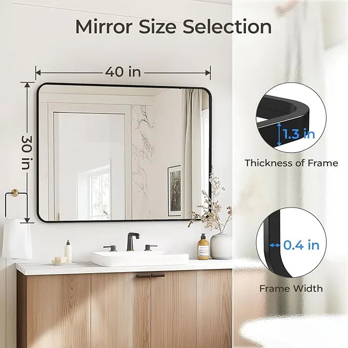 USHOWER Black Bathroom Mirrors for Over Sink 30 x 40 Inch, Metal Frame Rectangle Vanity Mirror, Modern Farmhouse, Wall Mounted for Bedroom, Living Room, Entryway Remodel & Upgrade - ModernBath