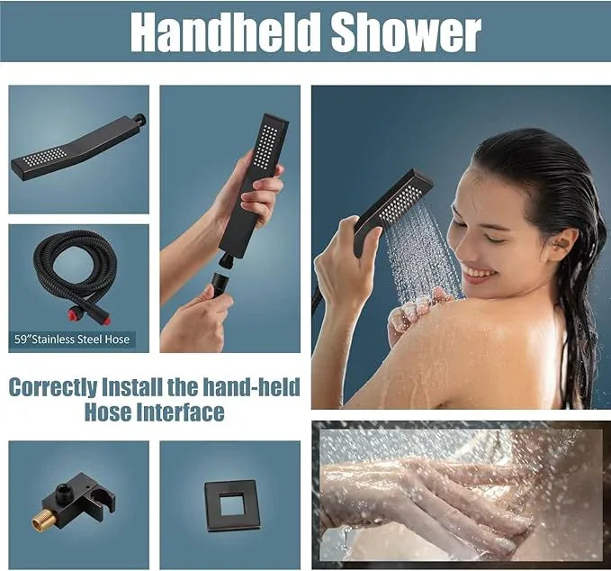 Aolemi Shower Faucet Set Rain Shower System with Handheld Spray Bathroom Shower Combo Rough-in Valve and Shower Trim Kit Included Oil Rubbed Bronze 12 Inch Wall Mount Shower Head - ModernBath
