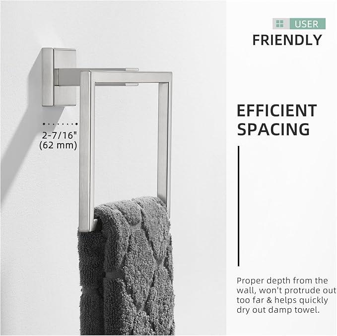 Angle Simple Hand Towel Holder Brushed Nickel, SUS 304 Stainless Steel Square Bathroom Towel Ring Hanger, Wall Mount, 7.09 Inches - ModernBath