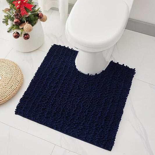 Ruggnovea Toilet Rugs U-Shaped Mat 24x24, Contour Bathroom Mat - Ultra Soft & Absorbent Chenille, Quick-Dry, Machine Washable with Non Slip Barrier Backing, Navy Blue - ModernBath