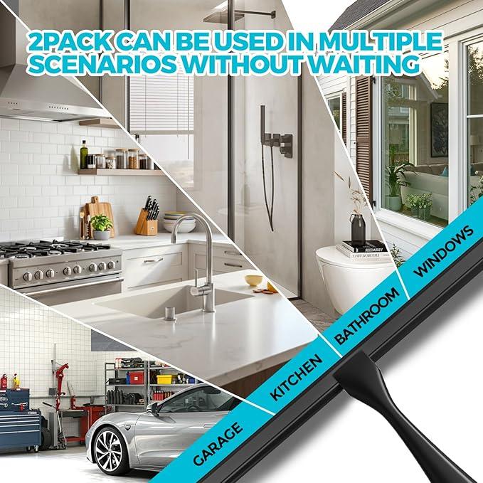 ALFLOD 2PACK All-Purpose Shower Squeegee for Shower Doors, Tile Shower Walls, Bathroom, Window, Glass and Car Windshield, Mirrors and Kitchen-Stainless Steel, 10 Inches, Black - ModernBath